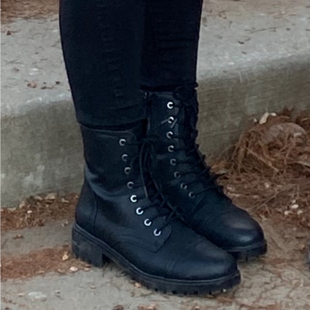 Sleek Black Leather lace up Combat Boots